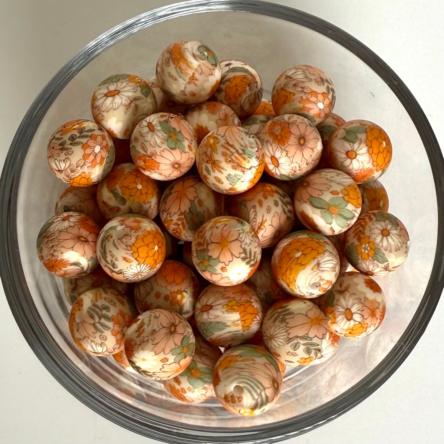 Golden Floral Printed Bead
