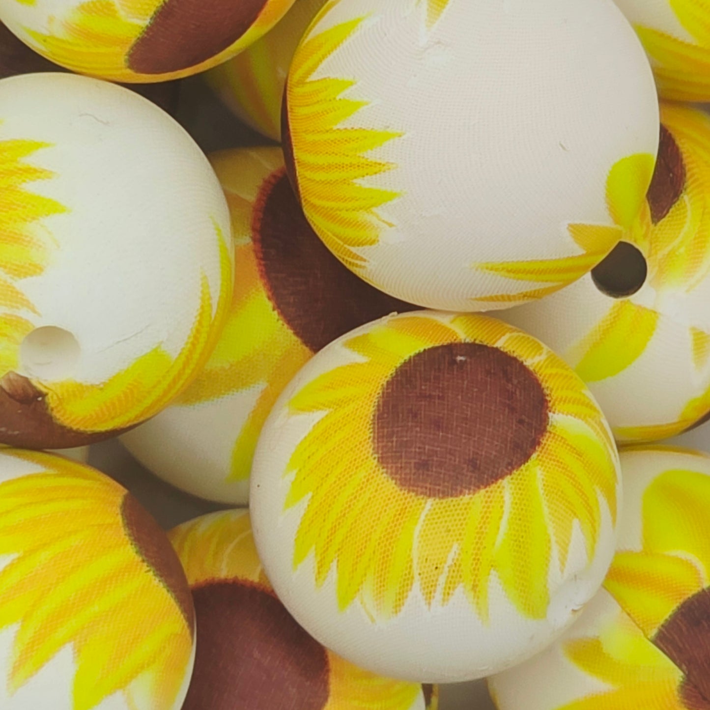 White Sunflower Printed Bead