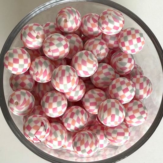 Candy Checkered Printed Bead
