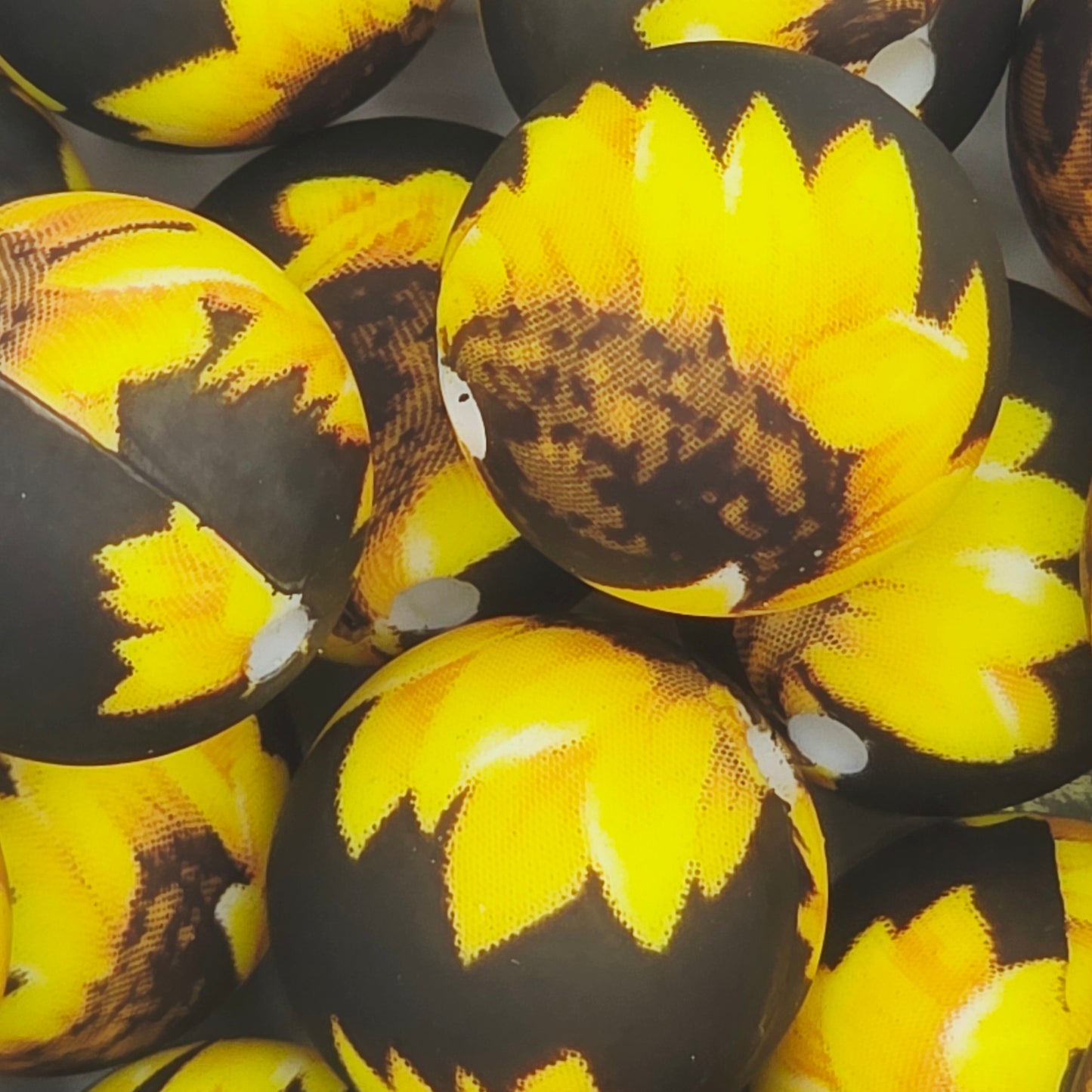 Black Sunflower Printed Bead