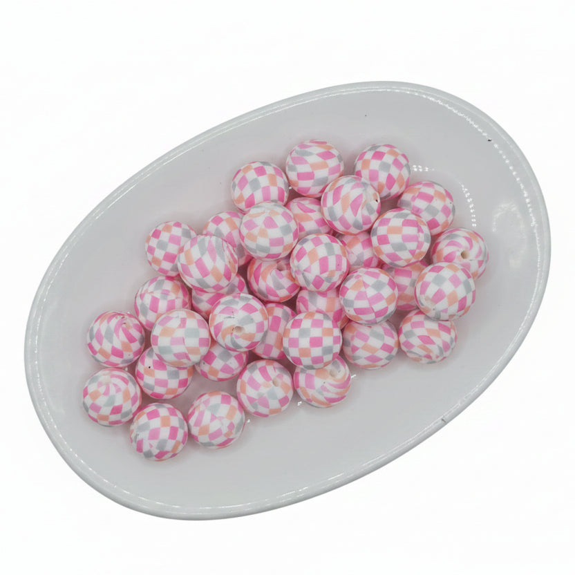Candy Checkered Printed Bead