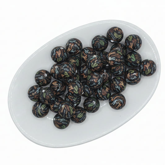 Black Cactus Printed Bead